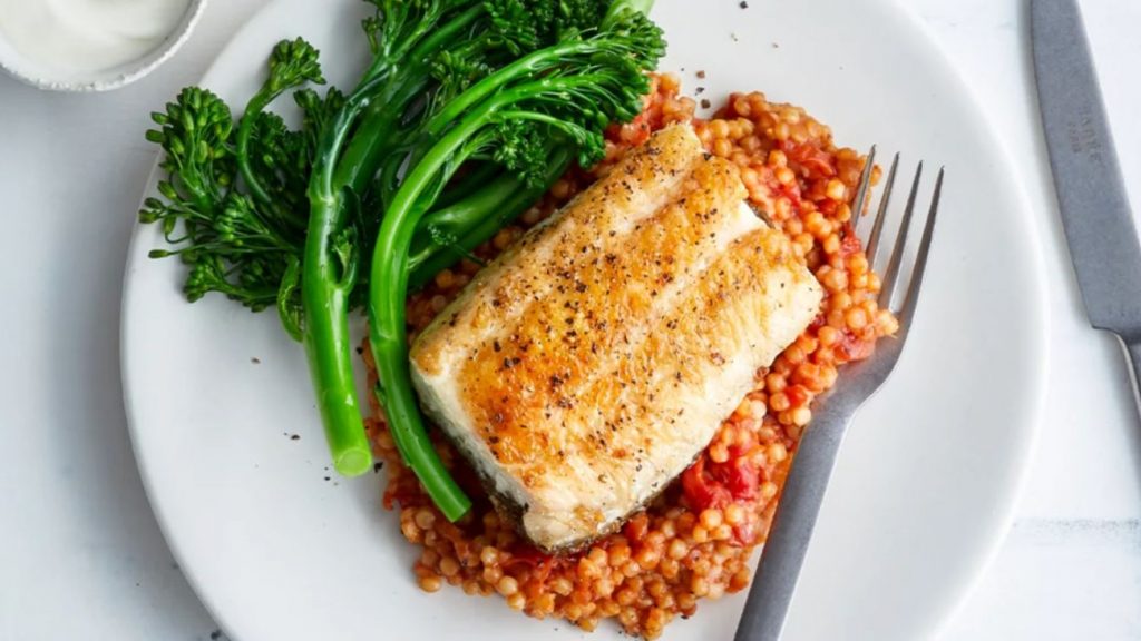 Moroccan-Inspired Pearl Couscous With Fish